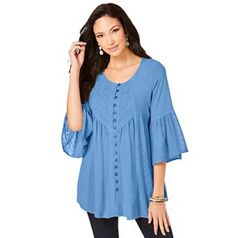 Roaman's Women's Plus Size Taylor Acid Wash Big Shirt