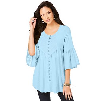 Roaman's Women's Plus Size Taylor Acid Wash Big Shirt