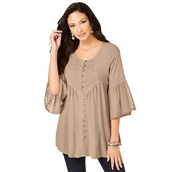 Roaman's Women's Plus Size Taylor Acid Wash Big Shirt