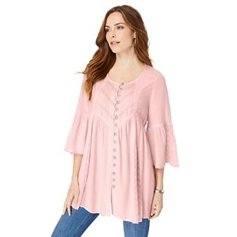 Roaman's Women's Plus Size Taylor Acid Wash Big Shirt