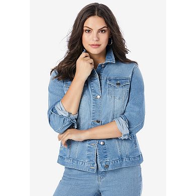 Roaman's Women's Plus Size Classic Stretch Denim Jacket
