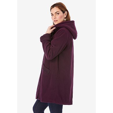 Roaman's Women's Plus Size Hooded Sherpa Fleece Coat