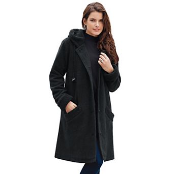 Roaman's Women's Plus Size Plus Size Hooded Sherpa Fleece Coat