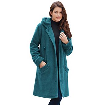 Roaman's Women's Plus Size Plus Size Hooded Sherpa Fleece Coat