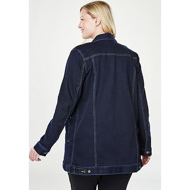 Woman Within Plus Size Long Stretch Denim Jean Jacket
