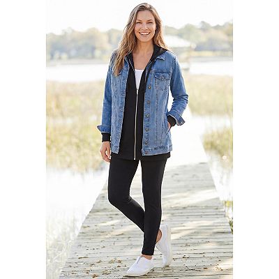 Woman Within Plus Size Long Stretch Denim Jean Jacket