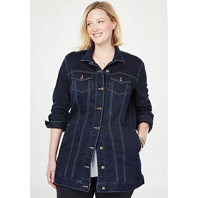 Woman Within Plus Size Long Stretch Denim Jean Jacket