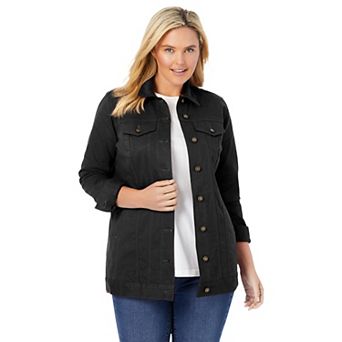 Woman Within Plus Size Long Stretch Denim Jean Jacket