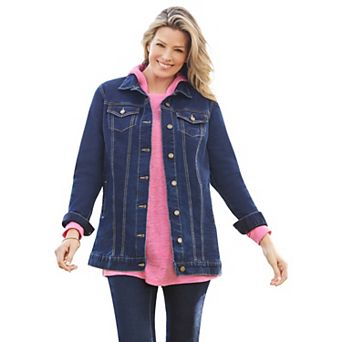 Woman Within Plus Size Long Stretch Denim Jean Jacket