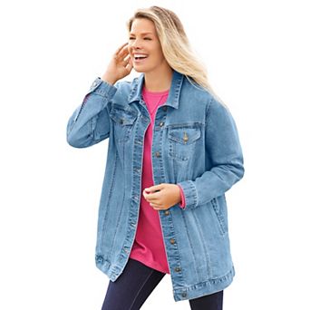 Woman Within Plus Size Long Stretch Denim Jean Jacket