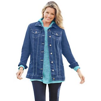 Woman Within Plus Size Long Stretch Denim Jean Jacket