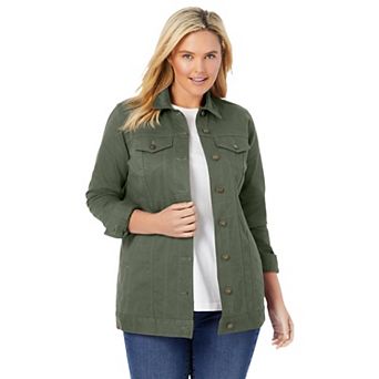 Woman Within Plus Size Long Stretch Denim Jean Jacket
