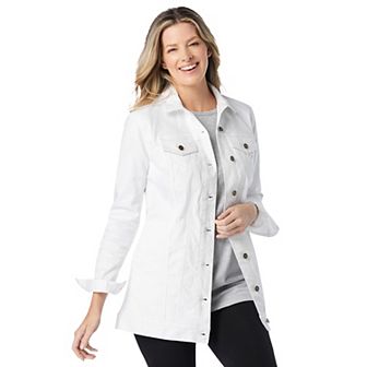 Woman Within Plus Size Long Stretch Denim Jean Jacket