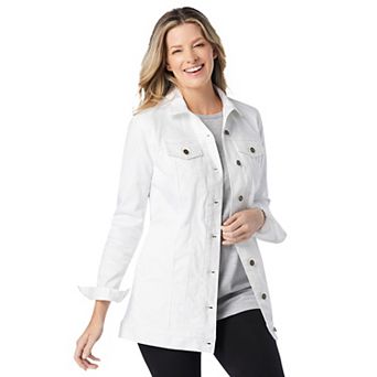 Woman Within Plus Size Long Stretch Denim Jean Jacket