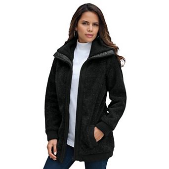Roaman's Women's Plus Size Plus Size High Collar Teddy Fleece Bomber