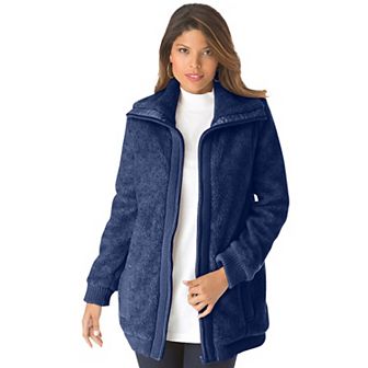 Roaman's Women's Plus Size Plus Size High Collar Teddy Fleece Bomber