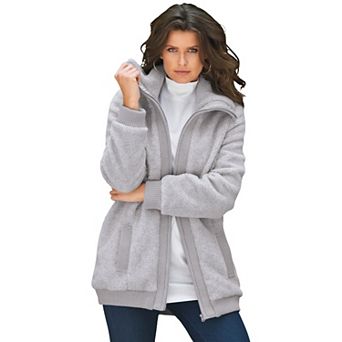 Roaman's Women's Plus Size Plus Size High Collar Teddy Fleece Bomber