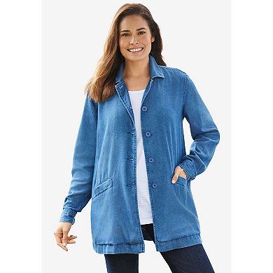 Woman Within Plus Size Denim Baseball Jacket