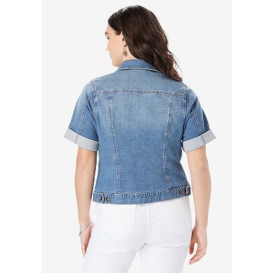 Roaman's Women's Plus Size Plus Size Short-Sleeve Stretch Denim Jacket