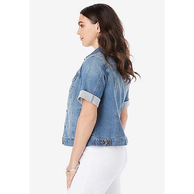 Roaman's Women's Plus Size Short-Sleeve Stretch Denim Jacket