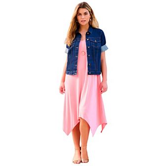 Roaman's Women's Plus Size Plus Size Short-Sleeve Stretch Denim Jacket