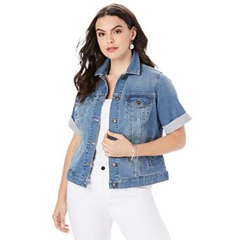 Roaman's Women's Plus Size Short-Sleeve Stretch Denim Jacket