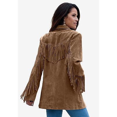 Roaman's Women's Plus Size Plus Size Fringe Suede Jacket