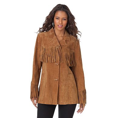 Roaman's Women's Plus Size Fringe Suede Jacket