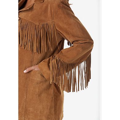 Roaman's Women's Plus Size Fringe Suede Jacket