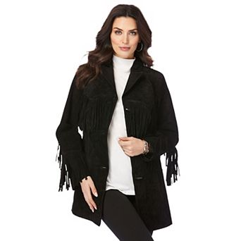 Roaman's Women's Plus Size Plus Size Fringe Suede Jacket