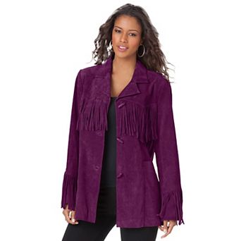 Roaman's Women's Plus Size Plus Size Fringe Suede Jacket