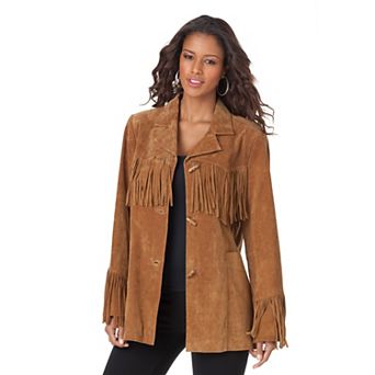Roaman's Women's Plus Size Plus Size Fringe Suede Jacket