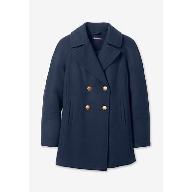 Roaman's Women's Plus Size Wool Blend A-Line Peacoat