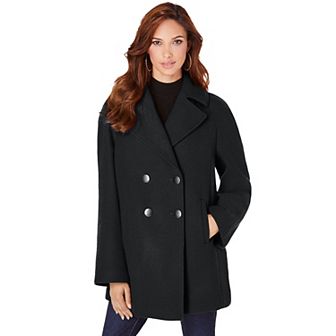 Roaman's Women's Plus Size Plus Size Wool Blend A-Line Peacoat