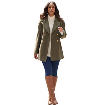Roaman's Women's Plus Size Wool Blend A-Line Peacoat