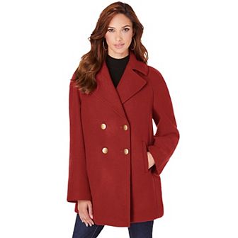 Roaman's Women's Plus Size Plus Size Wool Blend A-Line Peacoat