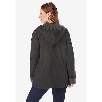 Roaman's Women's Plus Size Hooded Nylon Jacket With Fleece Lining