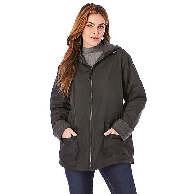 Roaman's Women's Plus Size Hooded Nylon Jacket With Fleece Lining