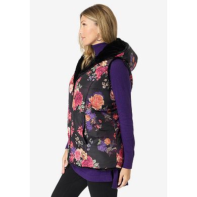 Roaman's Women's Plus Size 2-In-1 Puffer And Faux Fur Vest