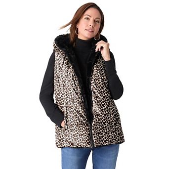 Roaman's Women's Plus Size 2-In-1 Puffer And Faux Fur Vest
