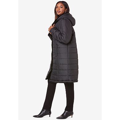Roaman's Women's Plus Size 2-In-1 Puffer And Faux Fur Coat