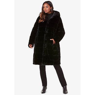 Roaman's Women's Plus Size 2-In-1 Puffer And Faux Fur Coat