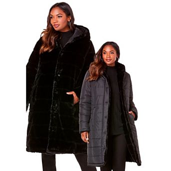 Roaman's Women's Plus Size Plus Size 2-In-1 Puffer And Faux Fur Coat