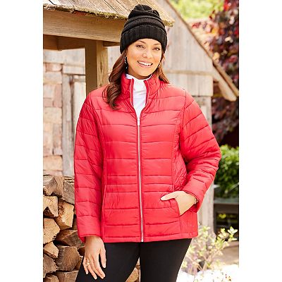 Catherines Women s Plus Size 3 in 1 Parka Jacket 2X Black Red Houndstooth