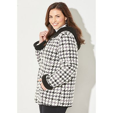 Catherines Women's Plus Size Printed Fleece Coat With Sherpa Lining