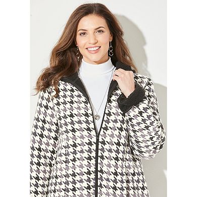 Catherines Women's Plus Size Printed Fleece Coat With Sherpa Lining