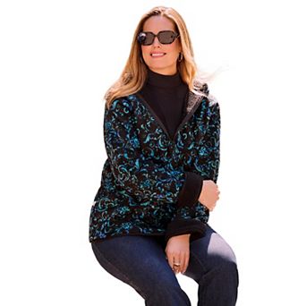 Catherines Women's Plus Size Petite Printed Fleece Coat With Sherpa Lining