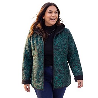 Catherines Women's Plus Size Petite Printed Fleece Coat With Sherpa Lining
