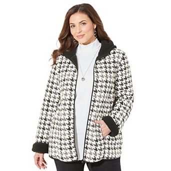 Catherines Women's Plus Size Printed Fleece Coat With Sherpa Lining