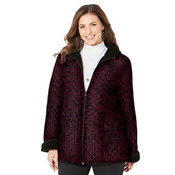 Catherines Women's Plus Size Petite Printed Fleece Coat With Sherpa Lining